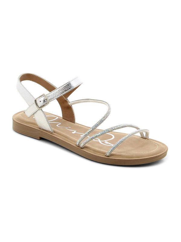 סנדלים שטוחים עם רצועות בשיבוץ אבנים מנצנצות לנשים