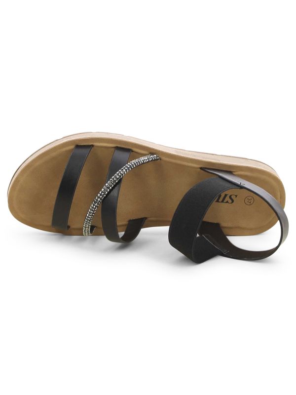 סנדלי רצועות מוצלבות עם אבנים לנשים