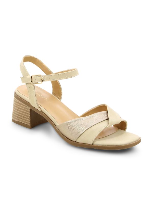 סנדלי עקב עץ עם רצועה מוצלבת לנשים
