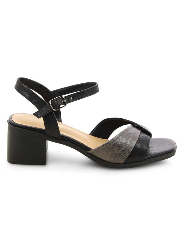 סנדלי עקב עץ עם רצועה מוצלבת לנשים