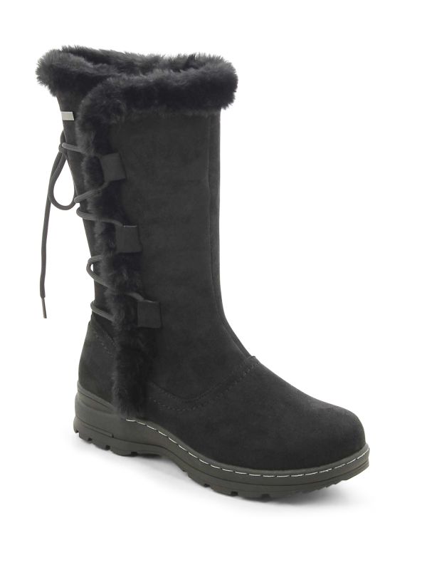 מגפוני נשים עם שרוכים וסיומת פרווה