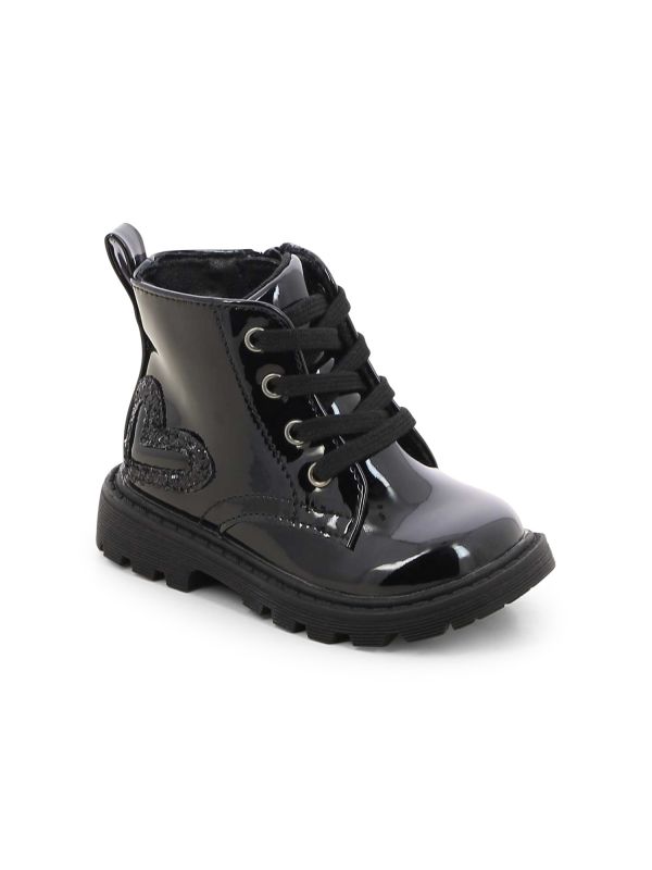 מגפוני לק שחורים עם לב מנצנץ לבנות