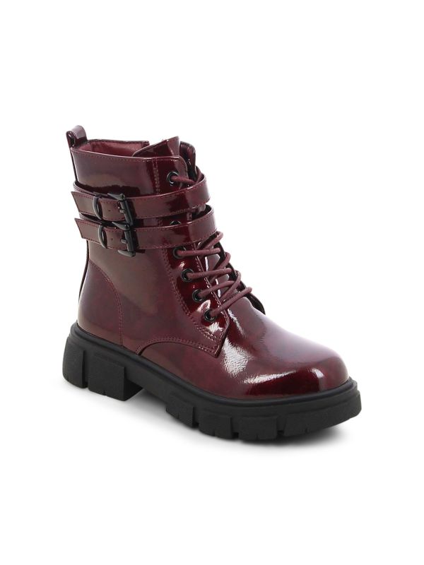 נעליים צבאיות מבריקות עם אבזמים לפעוטות