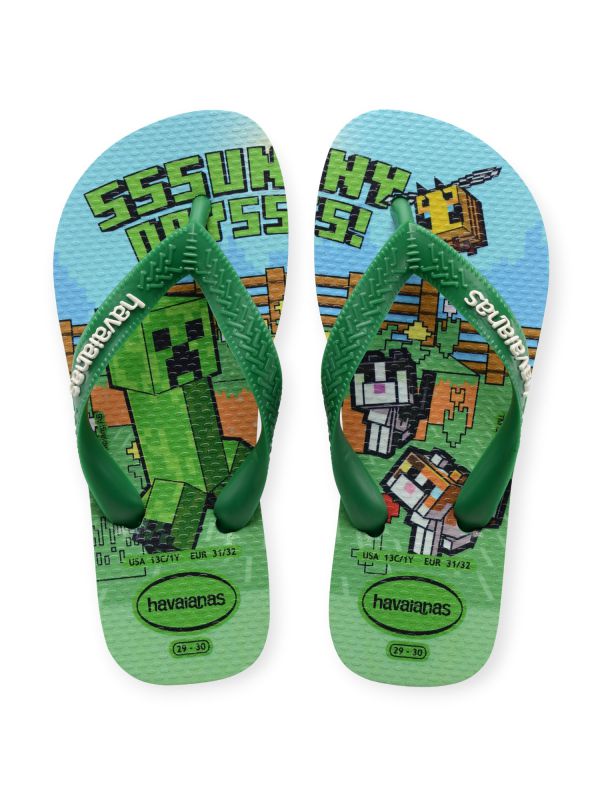 נעלי אצבע Havaianas עם הדפס Minecraft ירוק לבנים