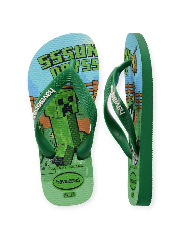 נעלי אצבע Havaianas עם הדפס Minecraft ירוק לבנים