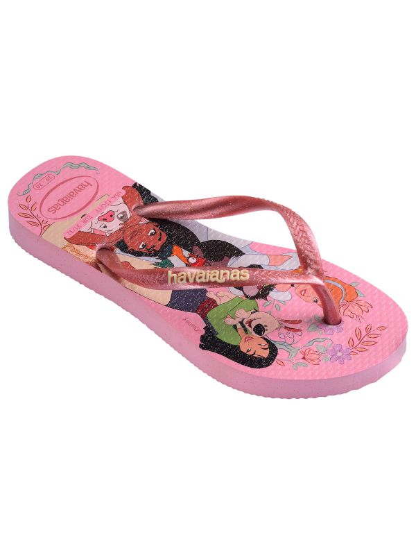 נעלי אצבע Havaianas סלים עם הדפס נסיכות ורוד לבנות