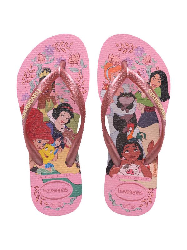 נעלי אצבע Havaianas סלים עם הדפס נסיכות ורוד לבנות
