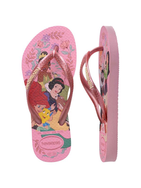 נעלי אצבע Havaianas סלים עם הדפס נסיכות ורוד לבנות