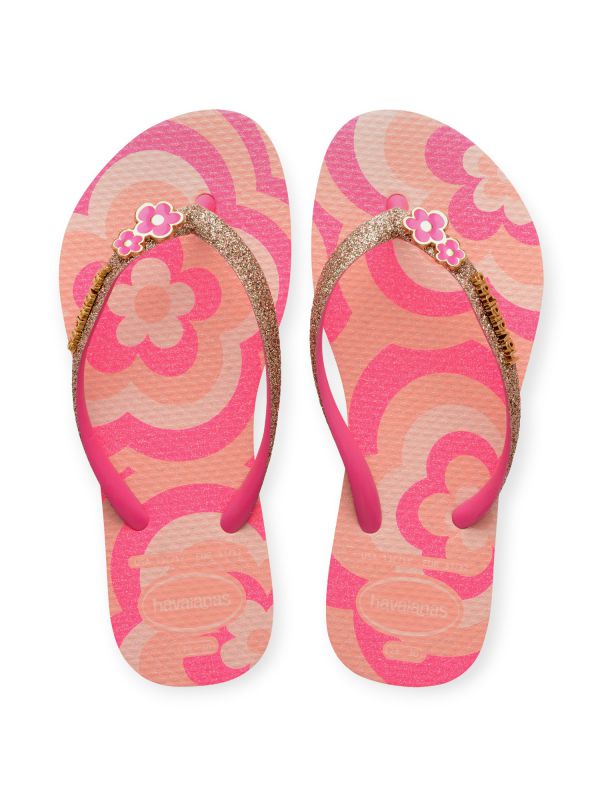 נעלי אצבע Havaianas Slim Glitter בצבע זהב-ורוד לבנות