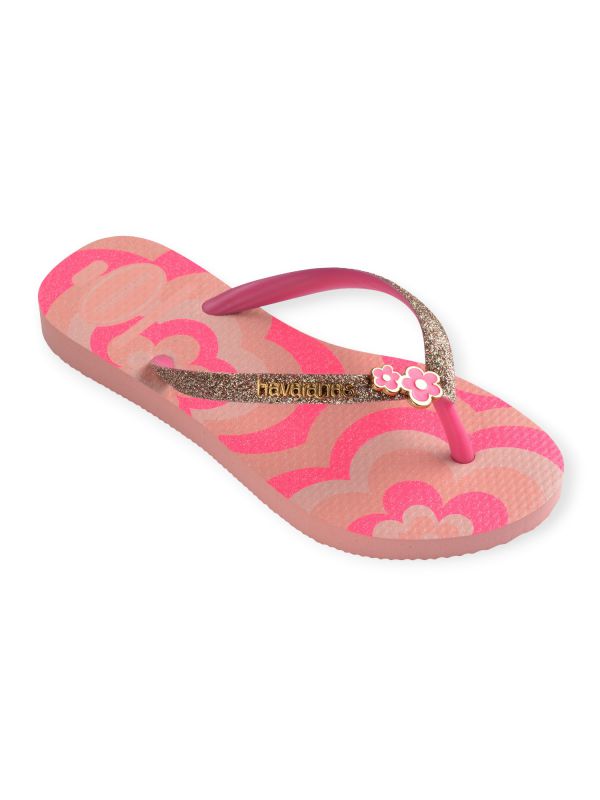 נעלי אצבע Havaianas Slim Glitter בצבע זהב-ורוד לבנות