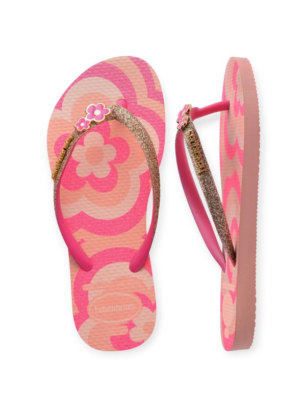נעלי אצבע Havaianas Slim Glitter בצבע זהב-ורוד לבנות